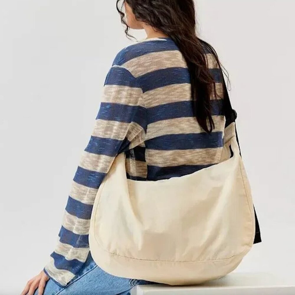 NWT - BAGGU Large Nylon Ivory Color Crescent Shoulder Bag